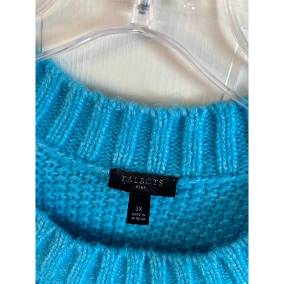 Talbots Balloon Sleeve Cable Knit Sweater Cyan Blue Size 2X NWOT Wool Blend - Picture 6 of 6